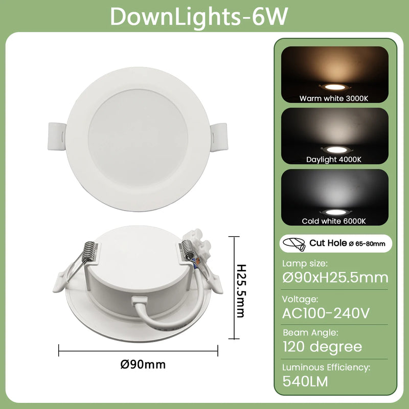 Downlight LED Encastrable Cuisine Extra-Plat, Lot de 1 à 10, 6 à 24 W