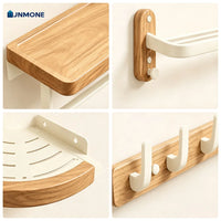 Set Accessoires Salle de Bain Bois et Blanc 7 Pièces