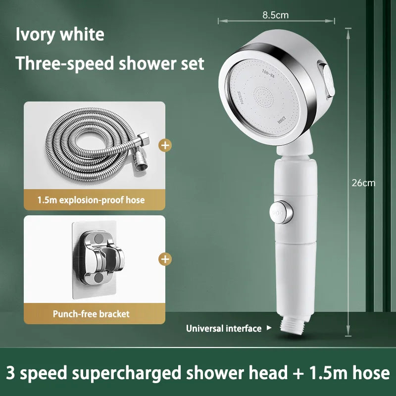 Pommeau de Douche à Tête Pivotante 360°, 3 Modes et Bouton Stop