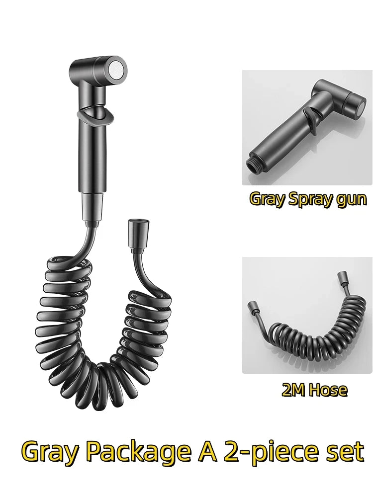 Robinet d'Angle Double Sortie, Douchette WC en Option, Noir Chromé Gris