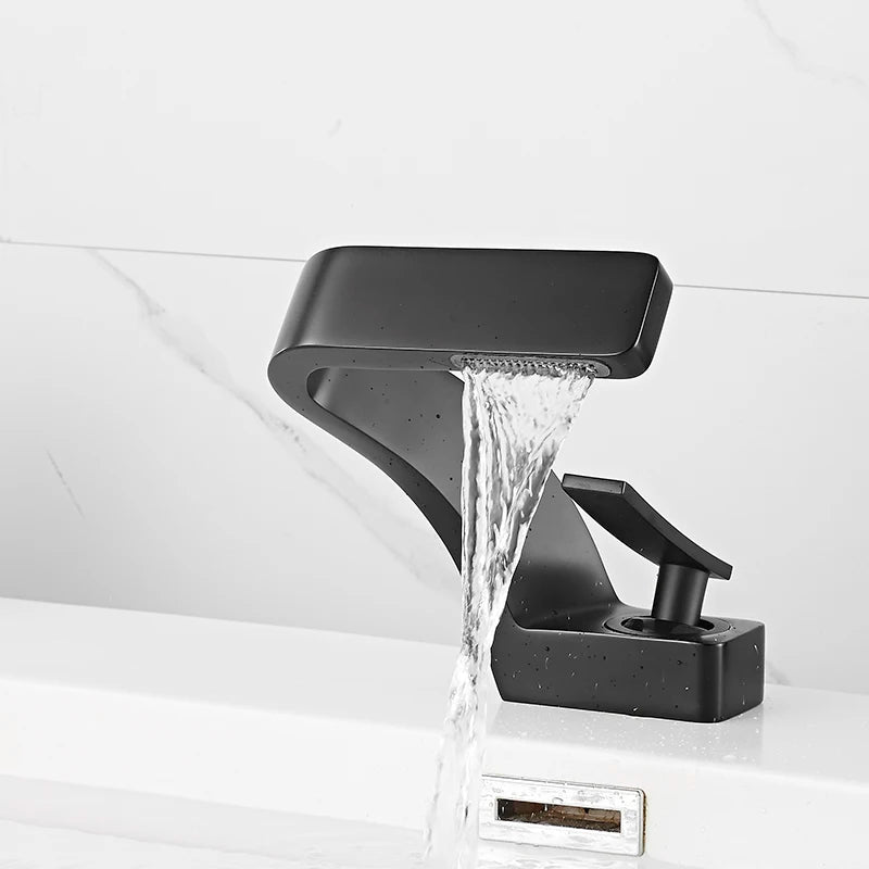 Mitigeur Lavabo Cascade Design Laiton Monotrou, 8 Finitions, Bonde en Option