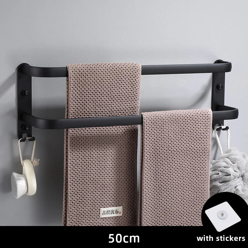 Porte-Serviettes Mural Aluminium Noir Autocollant 1 à 3 Barres 50 cm