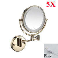Miroir Grossissant Mural LED Bras Extensible Laiton, 3 Teintes de Lumière