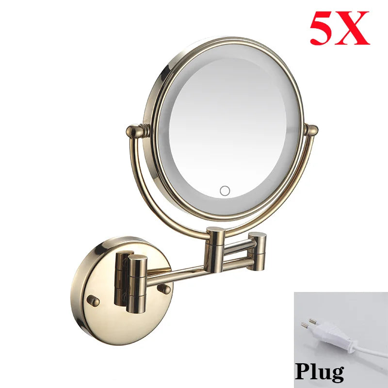 Miroir Grossissant Mural LED Bras Extensible Laiton, 3 Teintes de Lumière