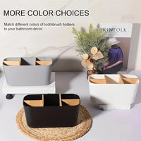 Porte-Brosse à Dents Bambou 5 Compartiments Blanc ou Noir 19 cm