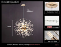Suspension Cuisine Pissenlit Cristal Doré, Ronde ou Linéaire, 40 à 92 cm