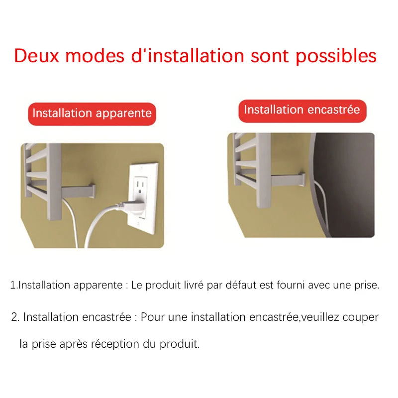 Sèche-Serviette Électrique Mural Vertical 3 ou 4 Barres Inox 98 cm