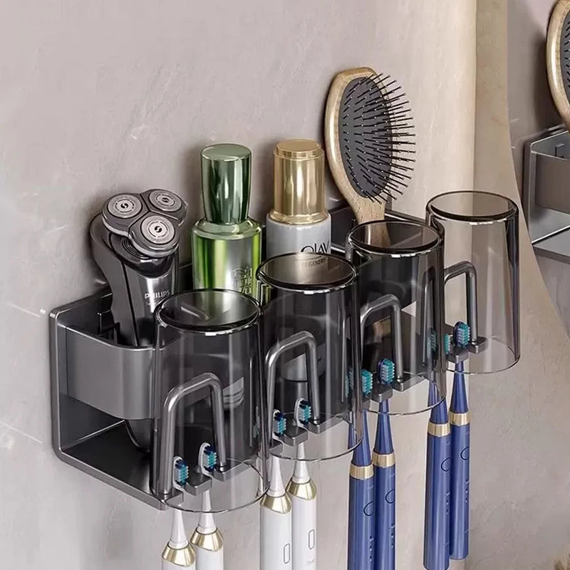 Porte-Brosse à Dents Électrique Mural, 2 à 6 Gobelets, Gris ou Blanc