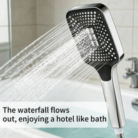 Pommeau de Douche à Main Carré Noir et Chromé 3 Modes, Économie d'Eau