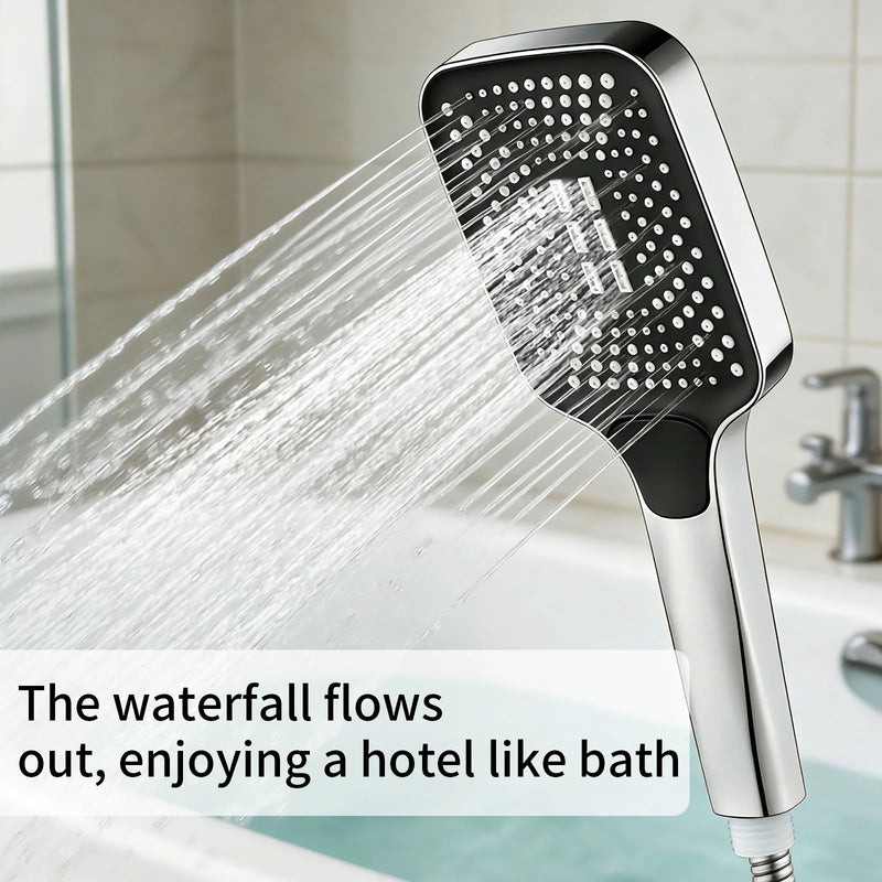 Pommeau de Douche à Main Carré Noir et Chromé 3 Modes, Économie d'Eau