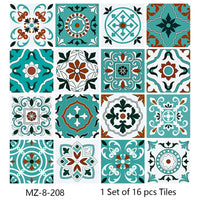 Lot de 16 Stickers Carrelage Adhésifs Motif Aquarelle