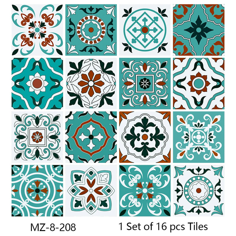 Lot de 16 Stickers Carrelage Adhésifs Motif Aquarelle