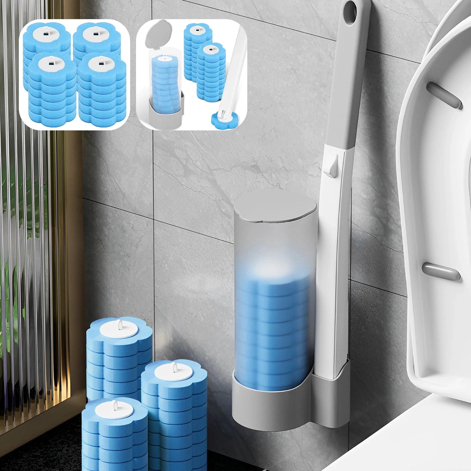 Brosse WC Jetable Murale à Têtes Remplaçables