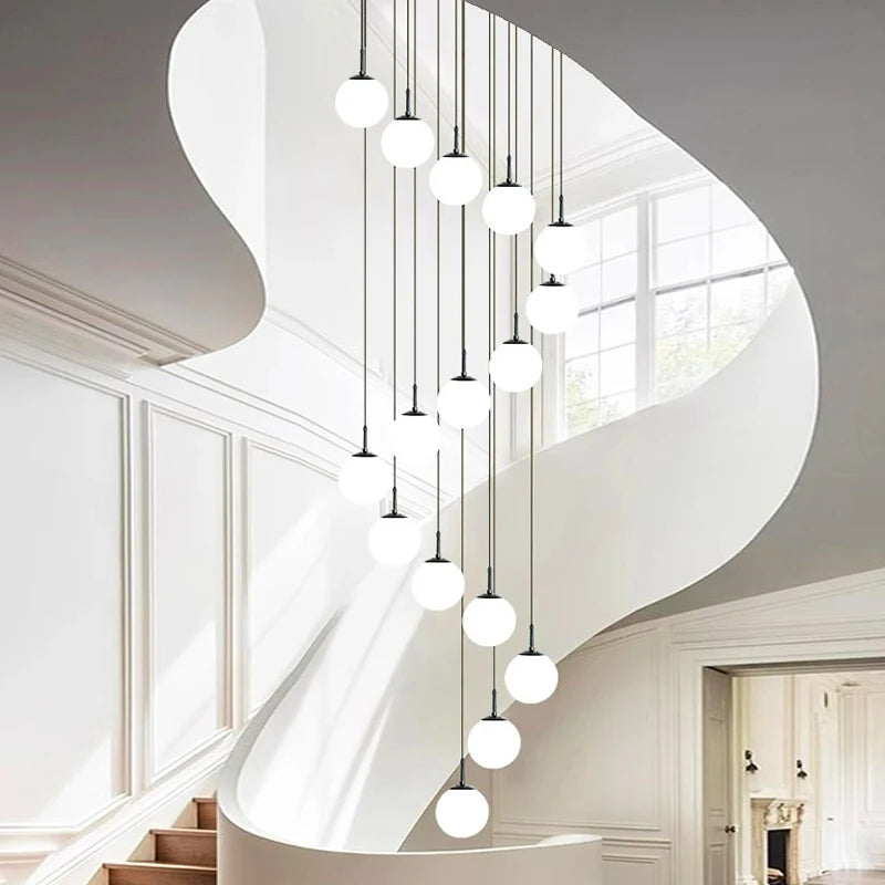 Suspension Cuisine Spirale Globes Blancs, Escalier ou Îlot, 3 à 25 Têtes