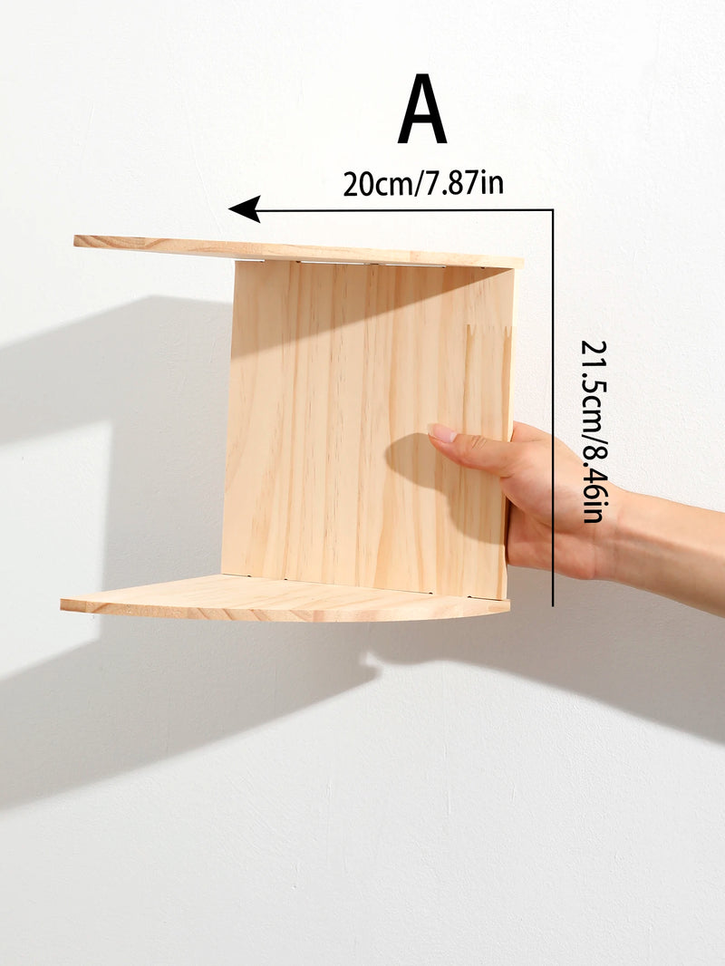 Étagère d'Angle Murale en Bois 2 ou 5 Niveaux, Bois Clair ou Foncé