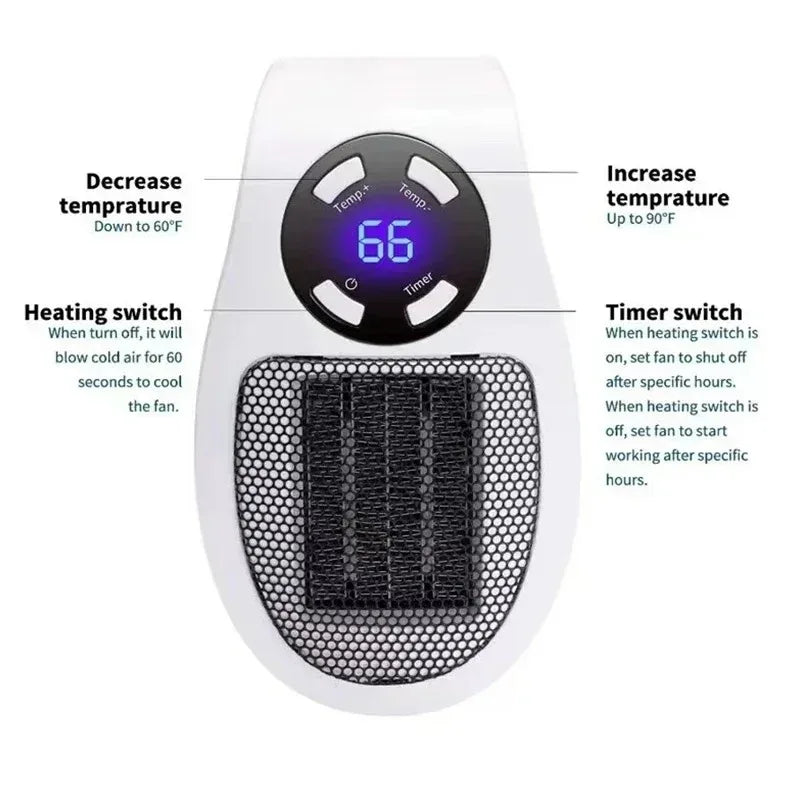Radiateur Salle de Bain Soufflant Mural Enfichable, Mini Chauffage Blanc