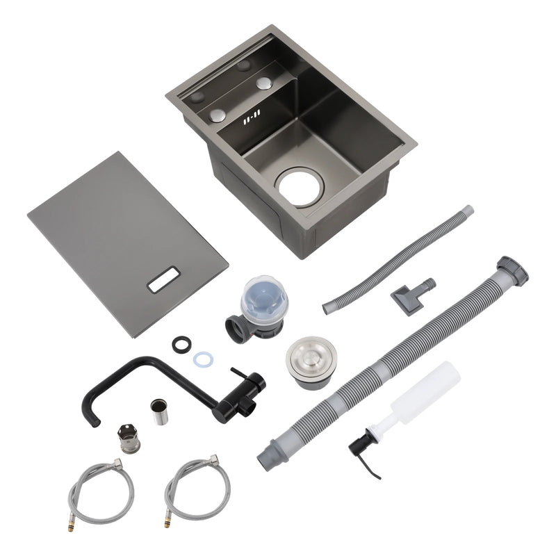 Évier de Cuisine Inox 304 Robinet Pliable, Gris Anthracite, 45 x 30 cm