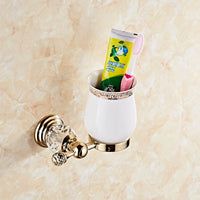 Accessoires Salle de Bain Doré à Cristal avec Gobelets Blancs, à la Pièce, 12 Articles