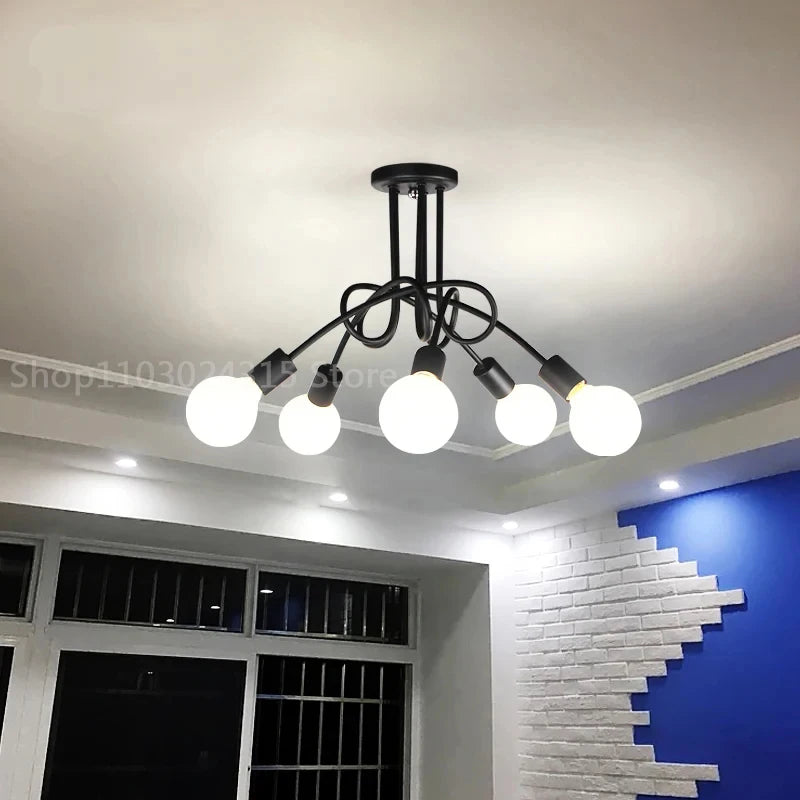 Plafonnier Cuisine Branches 3 ou 5 Lampes E27, Noir, Blanc ou Doré