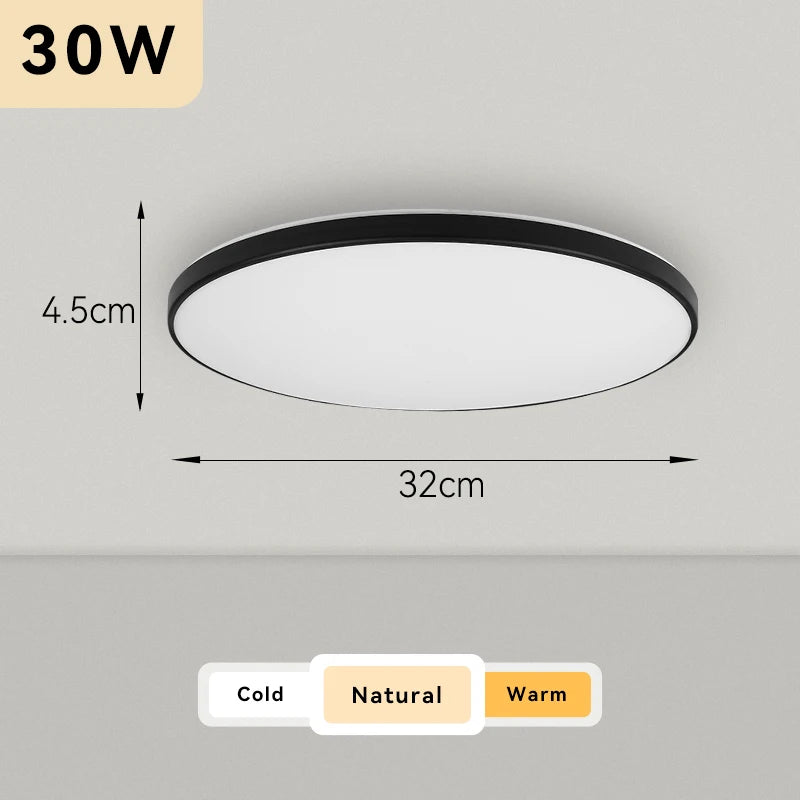 Plafonnier Cuisine LED Rond Ultra Plat 4,5 cm, Blanc ou Noir, 15 à 50 W