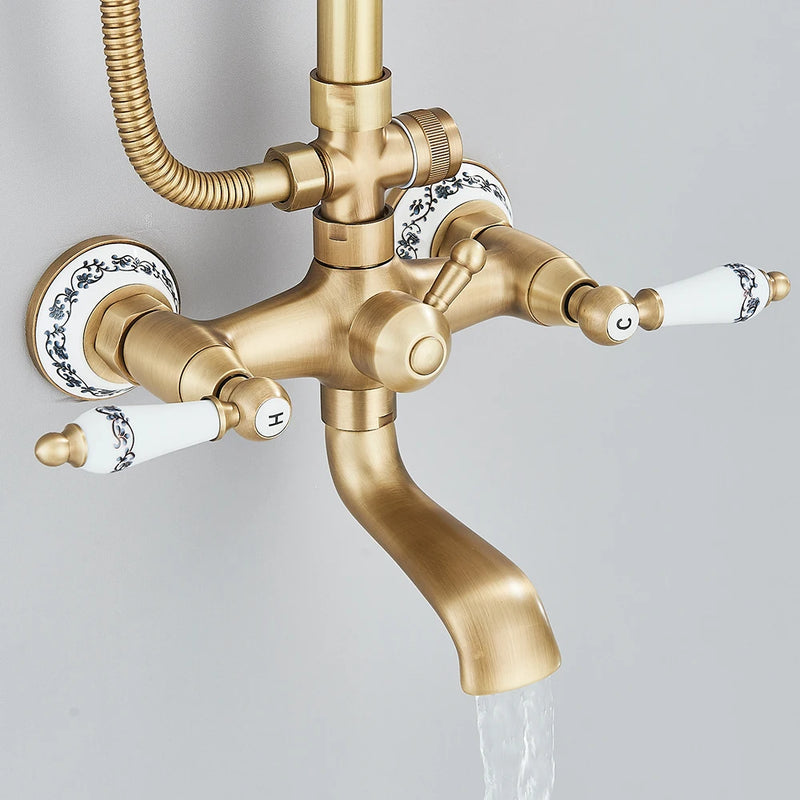 Colonne de Douche Rétro Laiton Antique avec Douchette