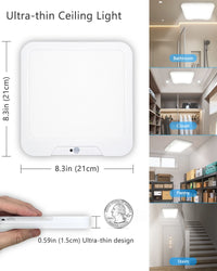 Plafonnier Cuisine Carré Sans Fil 21 cm, Détecteur de Mouvement et Minuterie