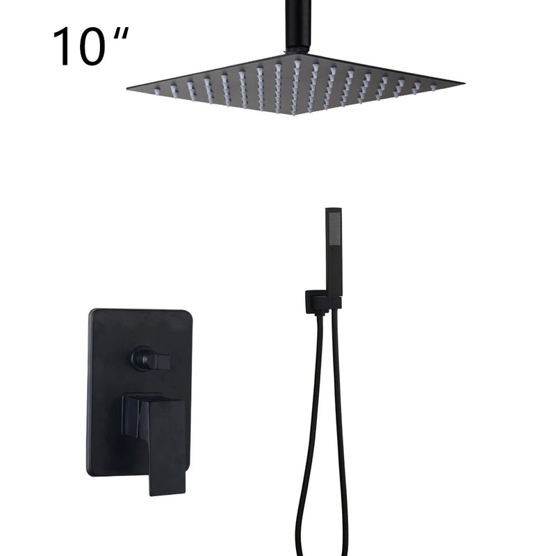 Douche Encastrable Noir Mat Pluie Carrée 20 à 40 cm avec Douchette