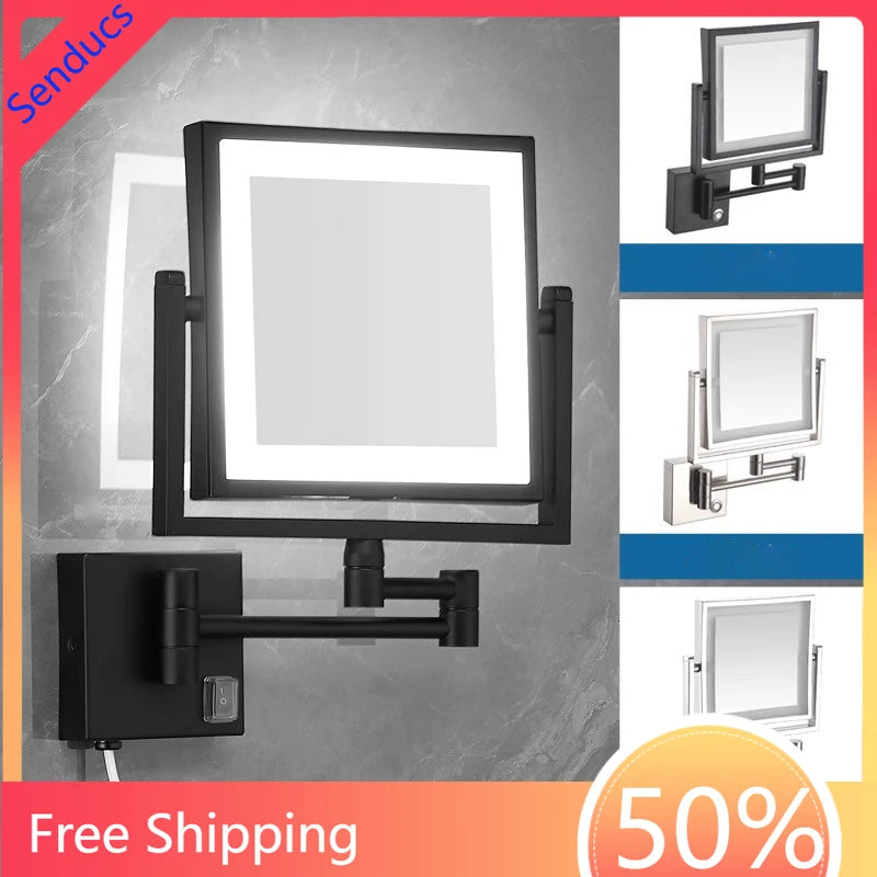 Miroir Grossissant LED Mural Bras Extensible Carré 3X