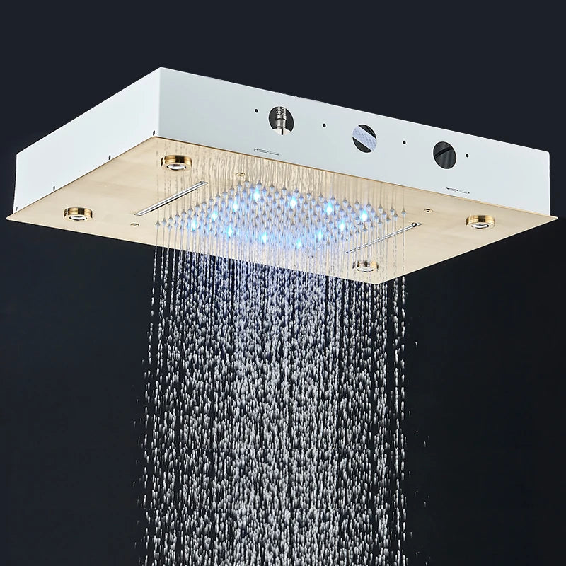 Pommeau de Douche LED Encastré Plafond Pluie et Cascade Télécommande