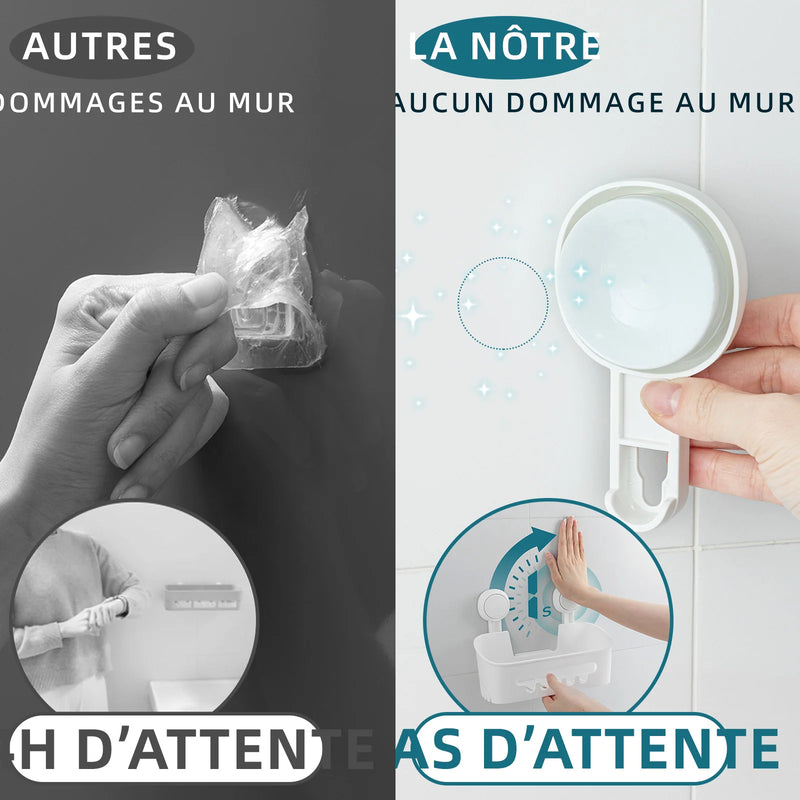 Étagère de Douche à Ventouses Sans Perçage, Panier Blanc 27 cm