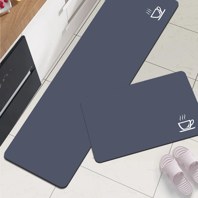 Tapis de Cuisine Antidérapant Absorbant, 4 Motifs, Gris ou Bleu Ardoise