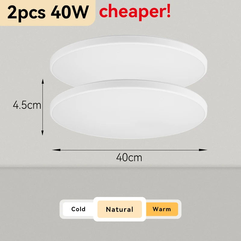 Plafonnier Cuisine LED Rond Ultra Plat 4,5 cm, Blanc ou Noir, 15 à 50 W