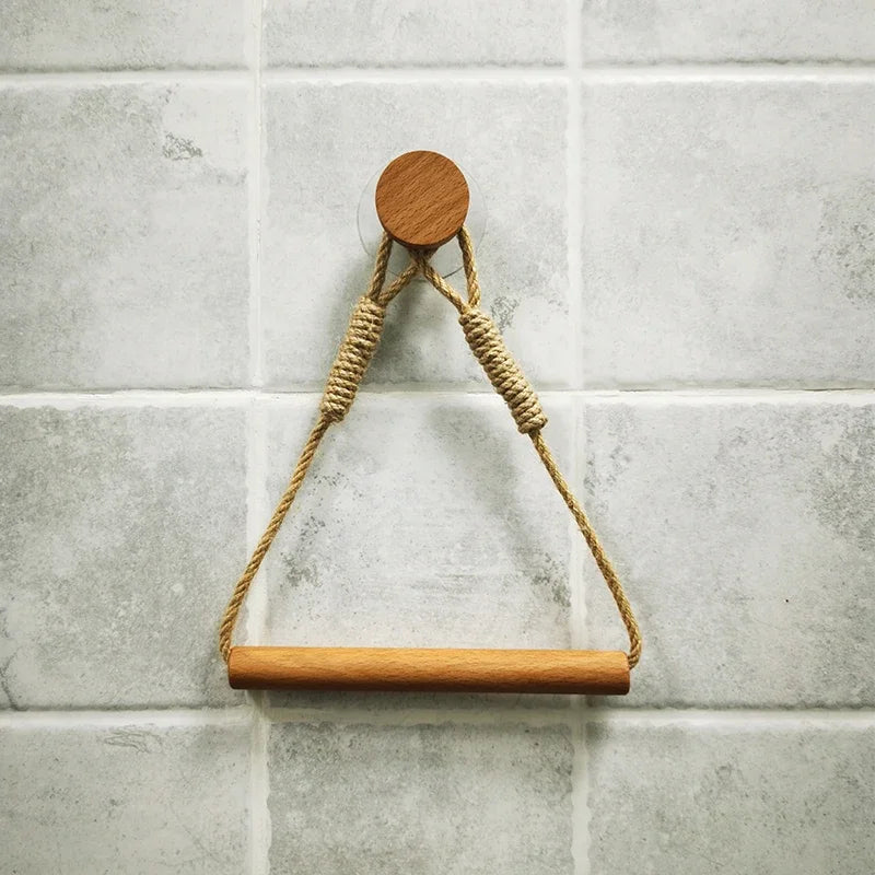 Porte-Serviette Mural en Bois, Corde ou Cuir