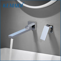 Robinet Mural Lavabo Encastré Carré à Bec Pivotant 180°, Chromé ou Noir