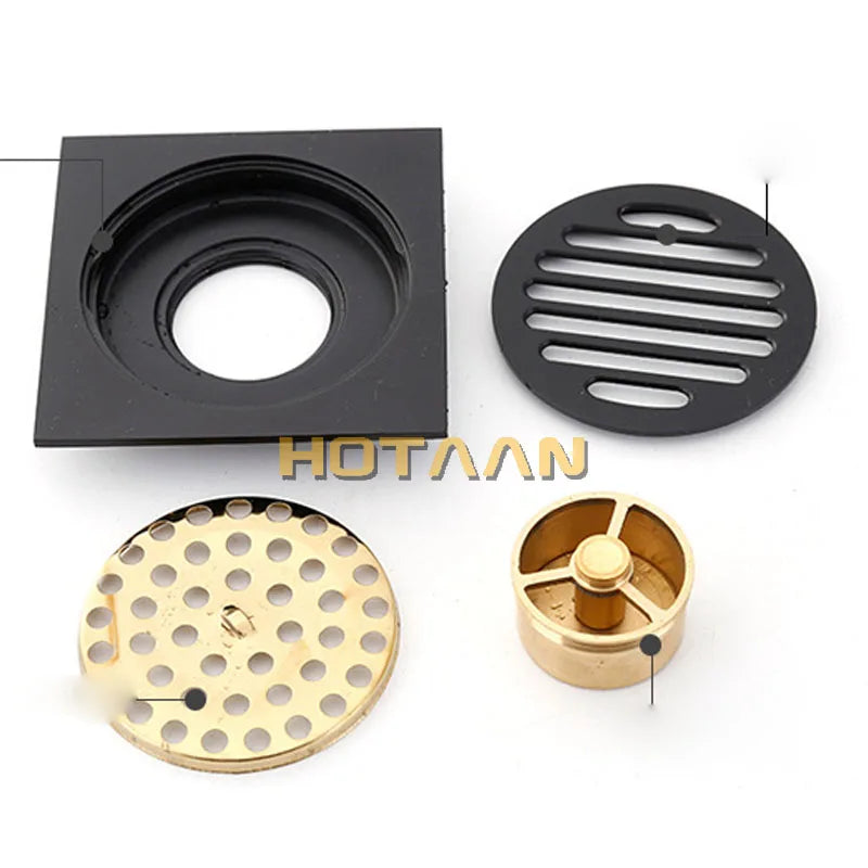 Caniveau de Douche Carré Laiton Noir Mat 10 x 10 cm Anti-Odeur