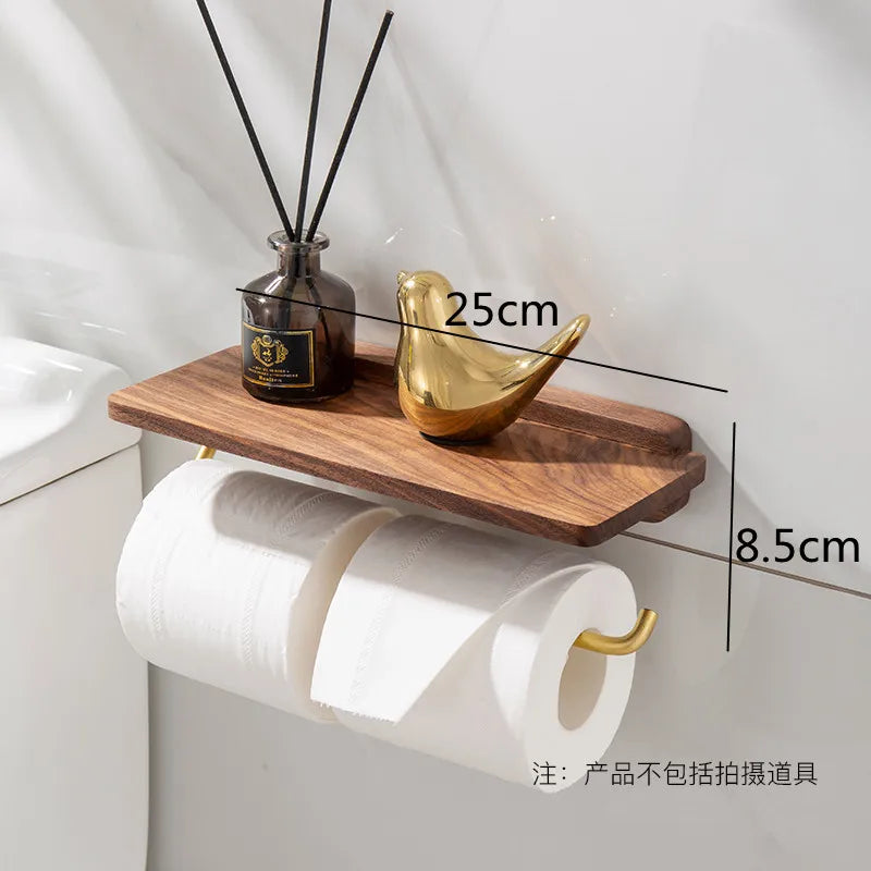 Porte-Papier Toilette Mural en Bois avec Tablette Doré