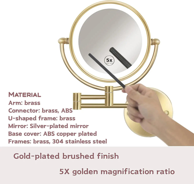 Miroir Grossissant Lumineux Mural Tactile x5, 8 Finitions au Choix, 20 cm