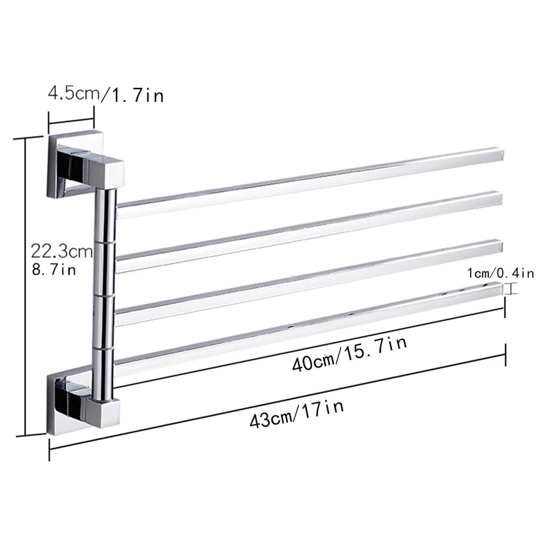 Porte-Serviette Pivotant Chromé en Inox, 2, 3 ou 4 Bras