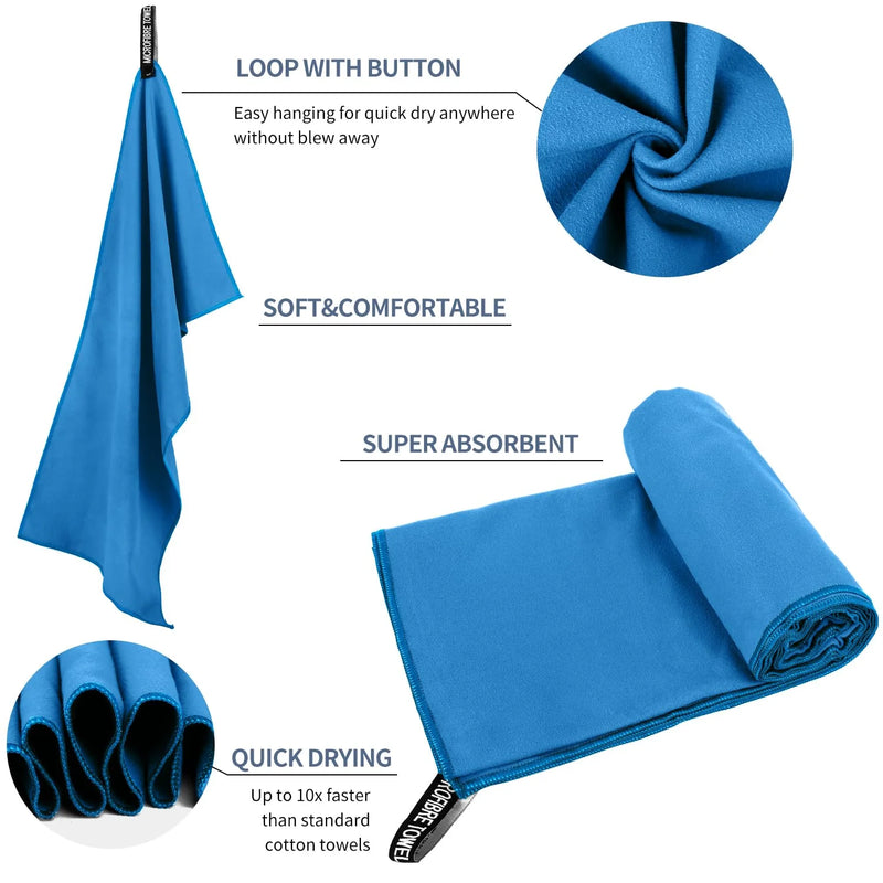 Serviette de Bain Microfibre Séchage Rapide avec Pochette, 4 Tailles