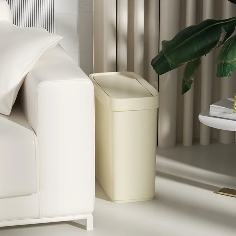 Poubelle Salle de Bain Étroite Nervurée avec Couvercle à Pression 28 cm