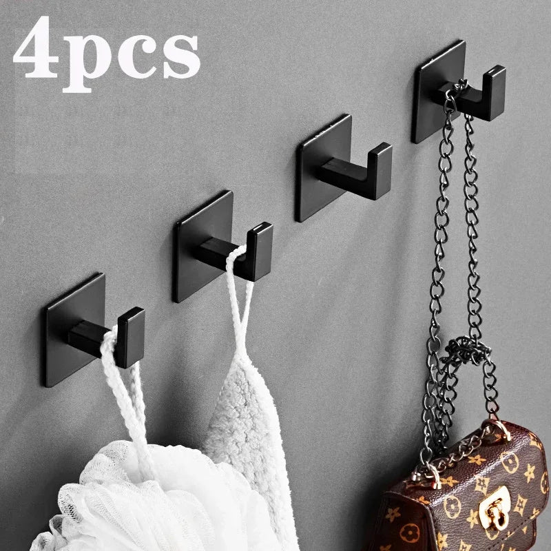 Patère Adhésive Carrée en Aluminium, Noir, Gris ou Blanc, Lot de 1 à 4 Crochets