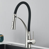 Mitigeur Cuisine Laiton Douchette Extractible Col Souple Noir, Hauteur 42 cm
