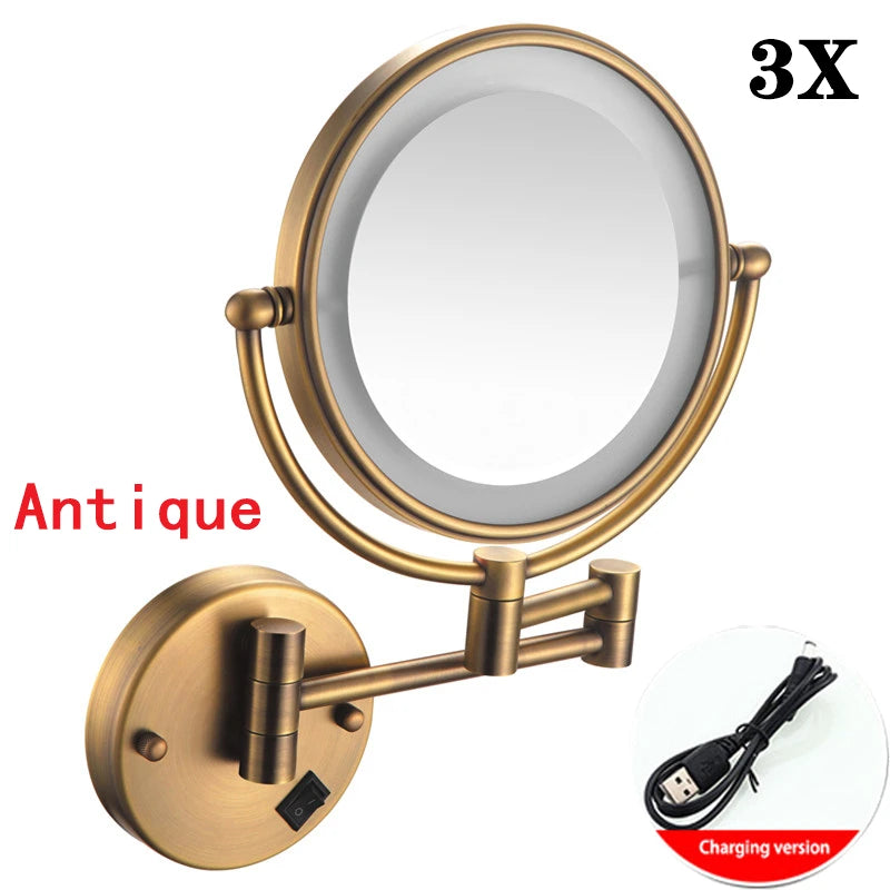 Miroir Grossissant Mural LED Double Face en Laiton 3x ou 5x