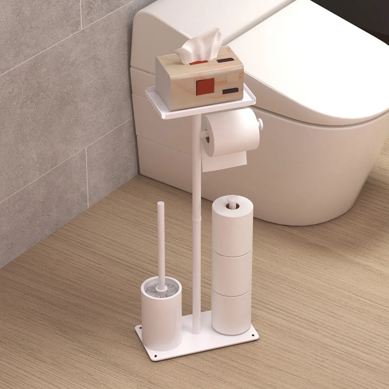 Porte-Papier Toilette sur Pied avec Réserve de Rouleaux, Noir ou Blanc