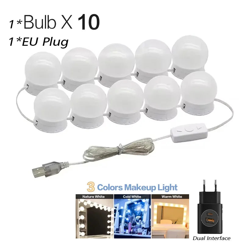 Kit 10 Ampoules LED Miroir Maquillage Hollywood USB