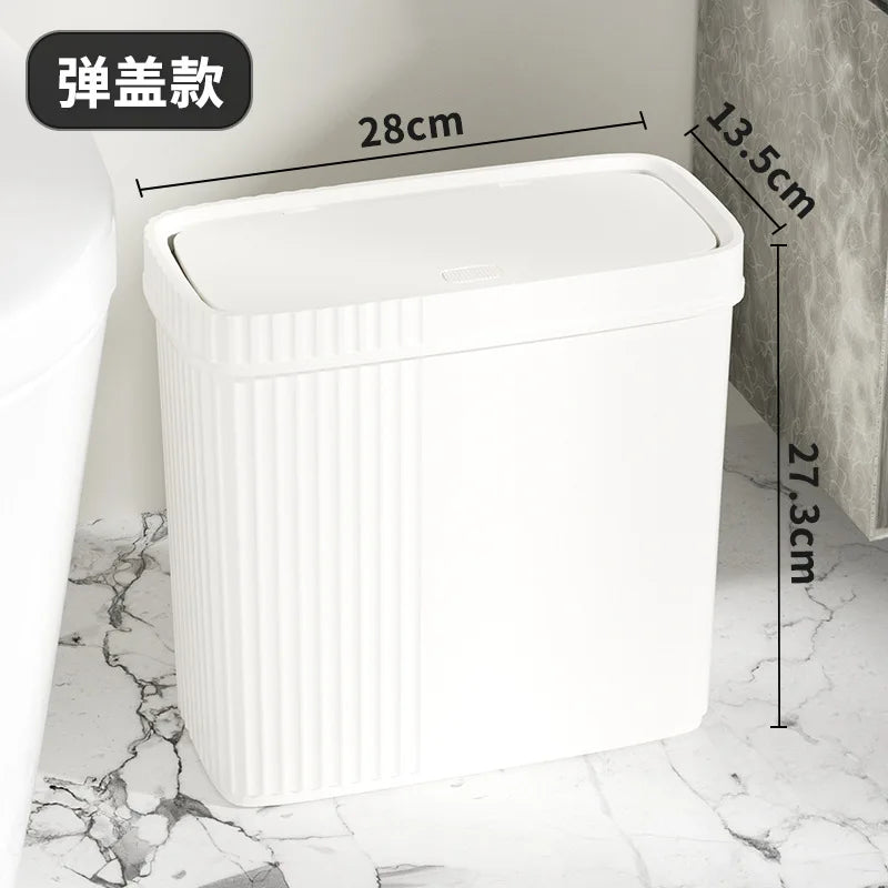 Poubelle Salle de Bain Étroite Nervurée avec Couvercle à Pression 28 cm