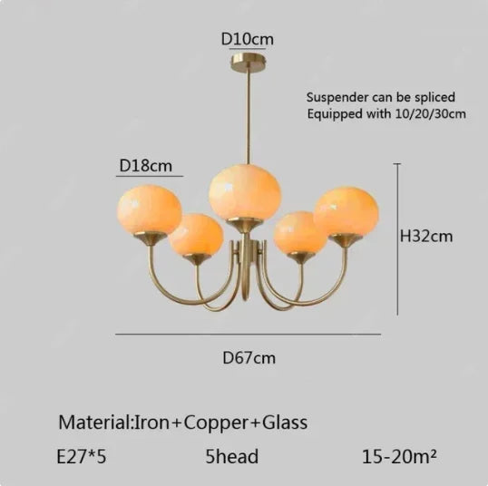Suspension Cuisine Lustre Verre Rose, 3 ou 5 Têtes, Doré ou Chromé