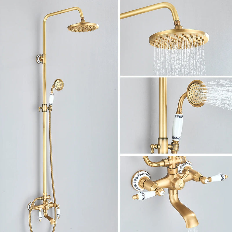 Colonne de Douche Rétro Laiton Antique avec Douchette