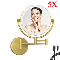 Miroir Grossissant Mural LED Bras Extensible Laiton, 3 Teintes de Lumière