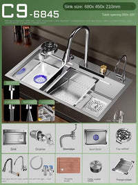 Évier Cuisine Inox 304 Cascade 1 Bac avec Robinet, 3 Largeurs